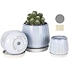 Load image into Gallery viewer, Blue Ceramic Plant Pots with Drainage Holes and Saucers - Large