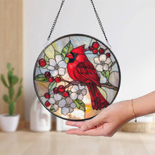 Load image into Gallery viewer, Red Cardinal Suncatcher, Floral &amp; Cardinal Window Art Decor: 6in
