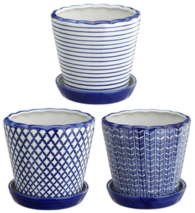 Blue/White Floral Planters - assorted -  large