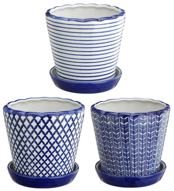 Blue/White Floral Planters - assorted -  large