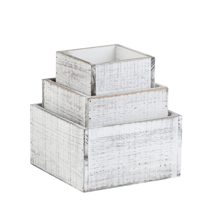 Whitewash Square Planter Box - Medium