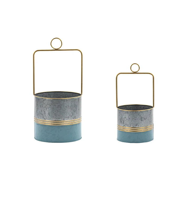 Blue/Gold Hanging Planter - Large