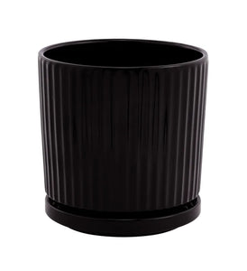 Large Black Ribbed Cylinder Po
