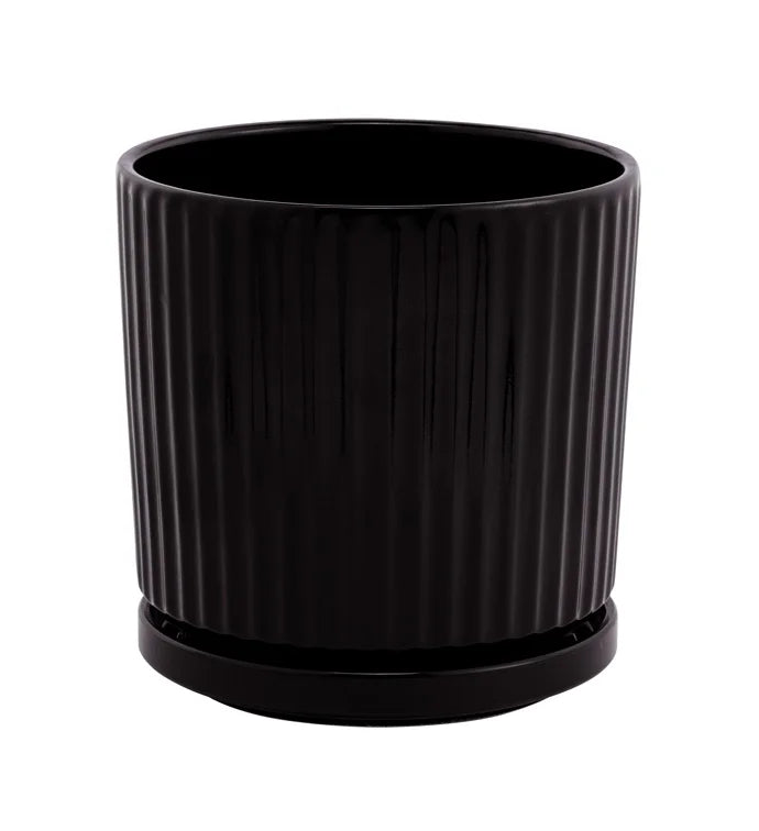 Large Black Ribbed Cylinder Po