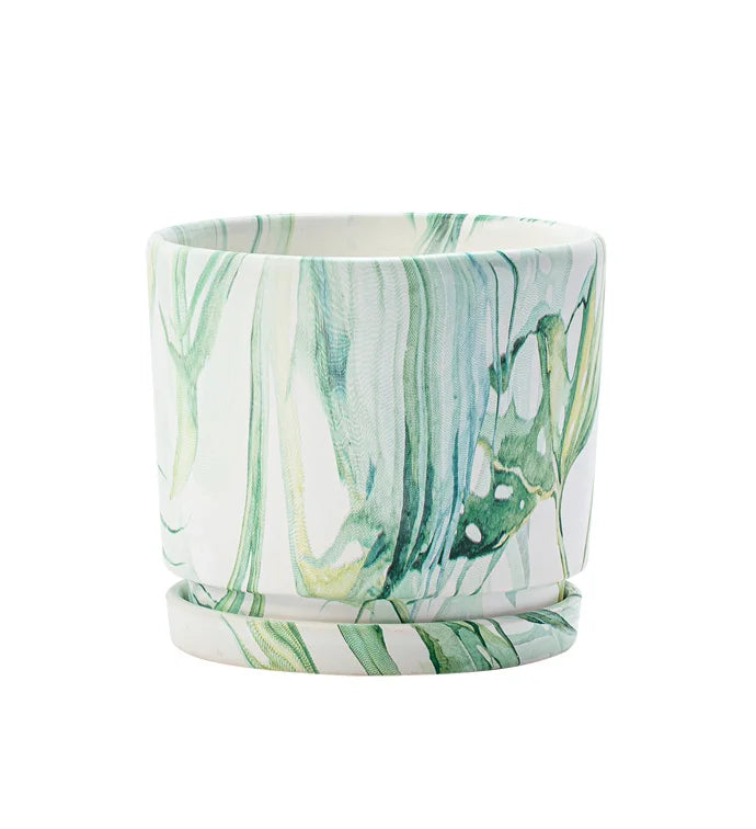 Green Marble Planter with Saucer