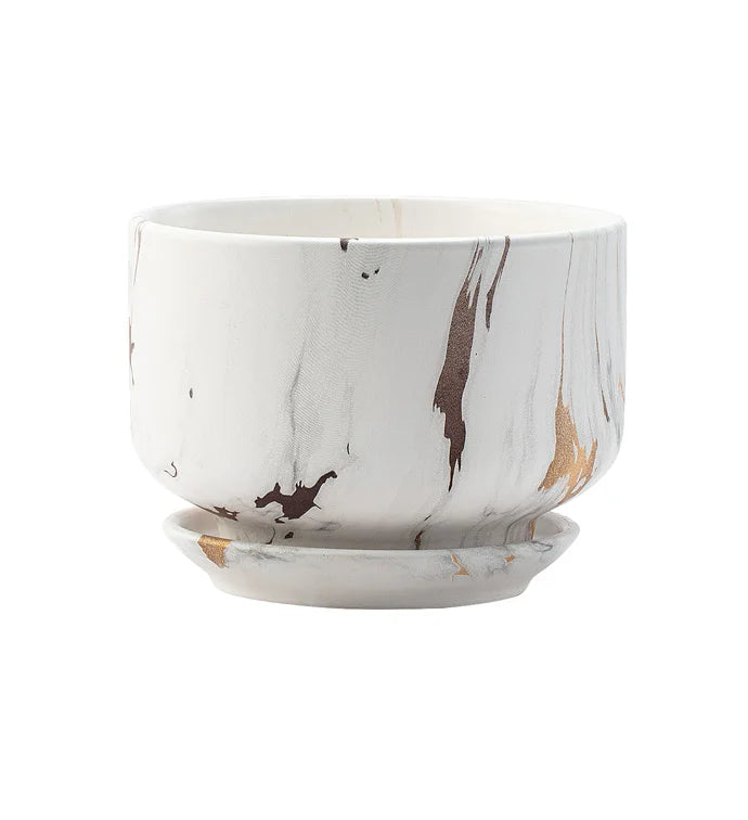 Large Brown Marble Planter with Saucer