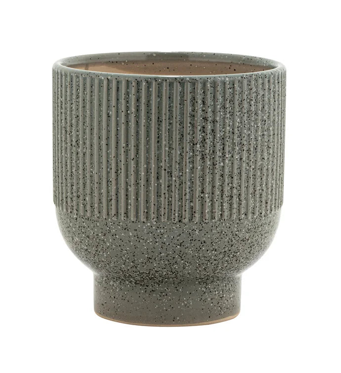 Gray Ribbed Speckled Planter - Medium