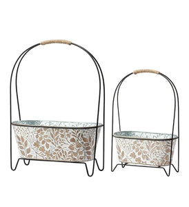 Oval Embossed Leaves Plant Stand - Large