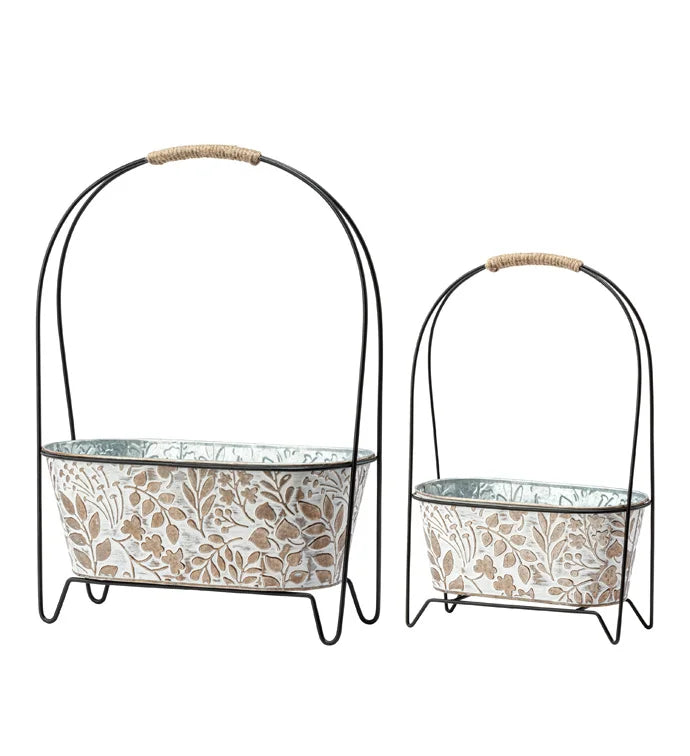 Oval Embossed Leaves Plant Stand - Large