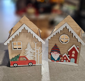 Wooden Christmas House Planter