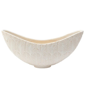 White Embossed Leaves Boat Planter