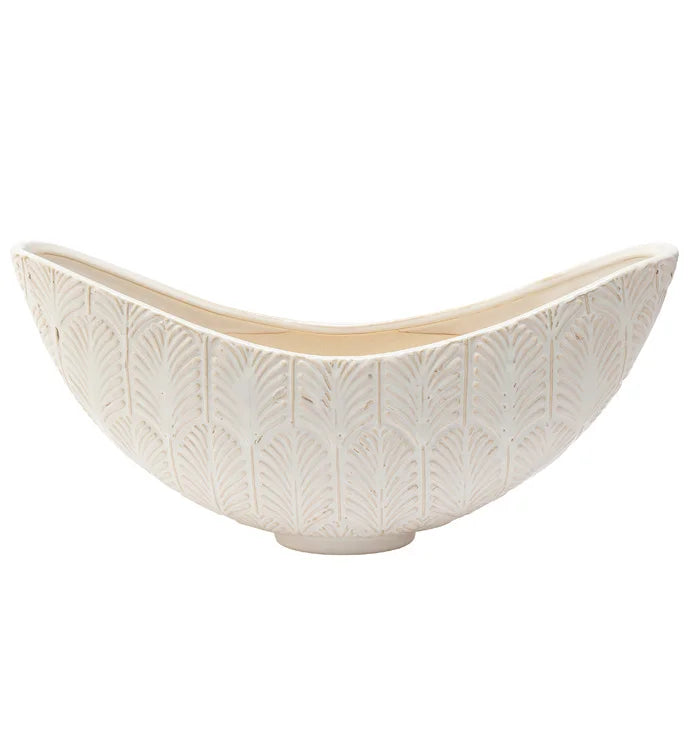 White Embossed Leaves Boat Planter