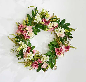 22" White & Pink Hydrangea Wreath