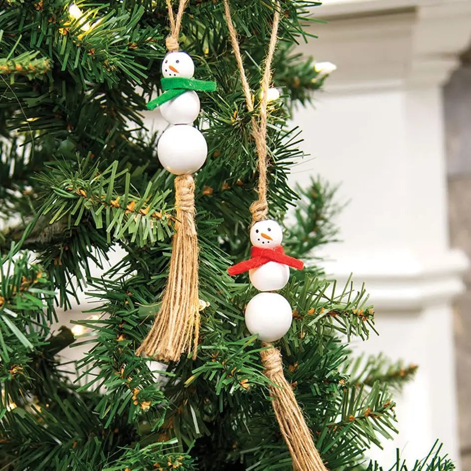 White Beaded Snowman Christmas Ornament, 2 Assorted