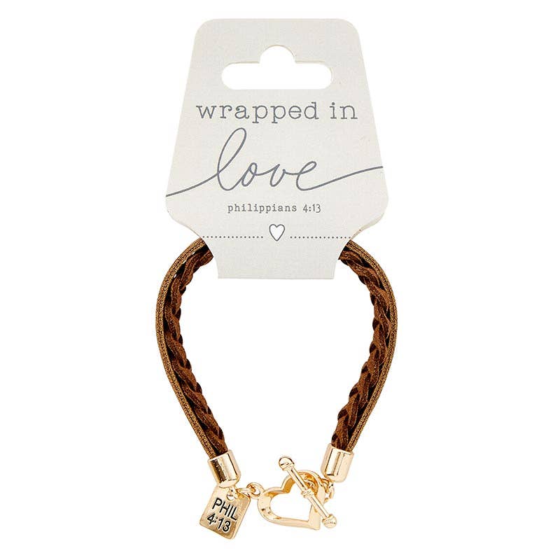 Wrapped In Love Philippians 4:13 - Brown Braided Bracelet
