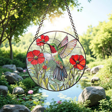 Load image into Gallery viewer, Vibrant Bird and Poppy Stained Glass Suncatcher, Hummingbird: 6in
