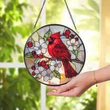 Load image into Gallery viewer, Red Cardinal Suncatcher, Floral &amp; Cardinal Window Art Decor: 6in
