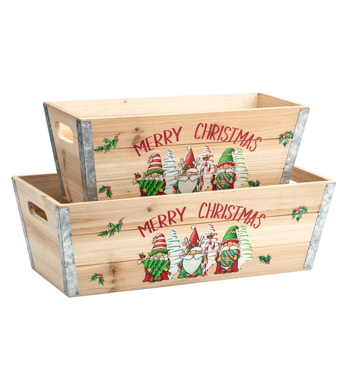Merry Christmas Gnome Wooden Box - Large