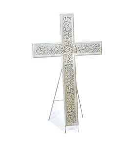 43" White Sympathy Cross w/Easel