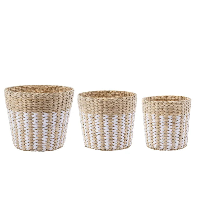 Tan/White Zig Zag Pot Cover - Large