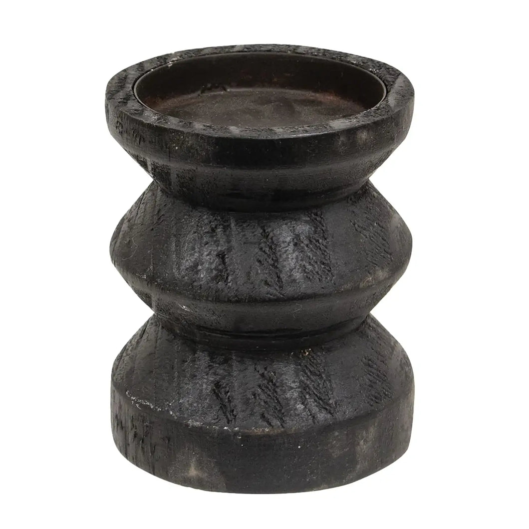 Black Wooden Pillar Candle Holder, 3.5