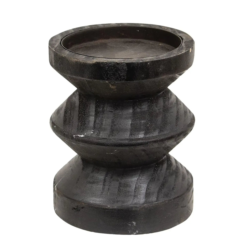 Black Wooden Pillar Candle Holder, 4.75