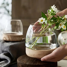Load image into Gallery viewer, Glass Vase With Wooden Base

