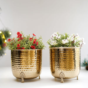 Hammered Gold Metal Planter - small