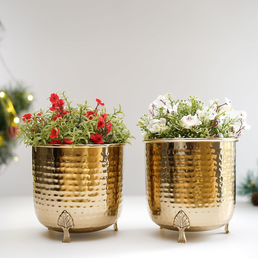 Hammered Gold Metal Planter - small
