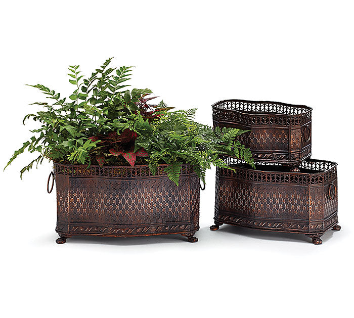 ORNATE RAISED TIN NESTED PLANTER - Large