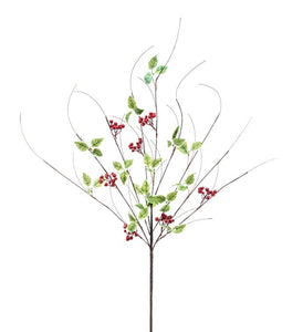 Red Berry Variegated Leaf Spray