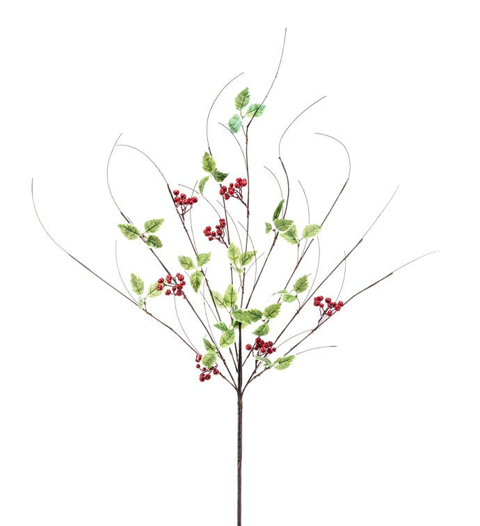 Red Berry Variegated Leaf Spray