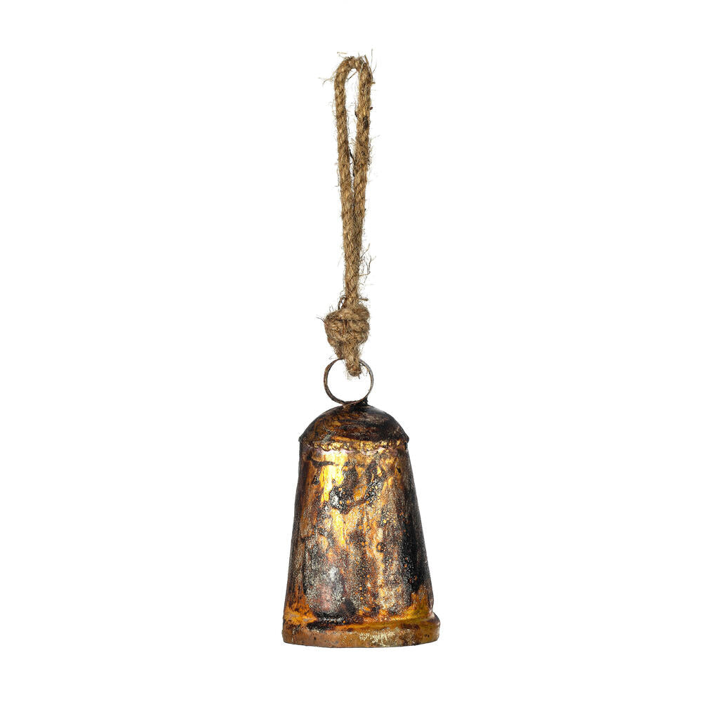 Antique Gold Country Bell Ornament on Jute Cord - 6