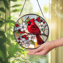 Load image into Gallery viewer, Red Cardinal Suncatcher, Floral &amp; Cardinal Window Art Decor: 6in
