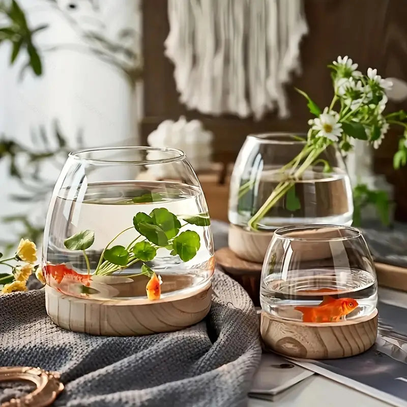 Glass Vase With Wooden Base