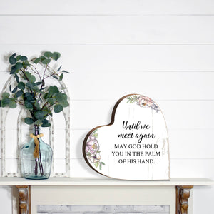 Until We Meet Again Heart Block Condolence Memorial Decor: White Distressed