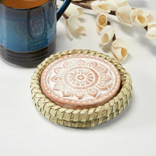 Load image into Gallery viewer, Mandala Warming Coaster with Kaisa Grass Basket
