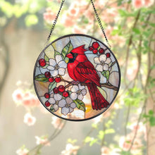 Load image into Gallery viewer, Red Cardinal Suncatcher, Floral &amp; Cardinal Window Art Decor: 6in
