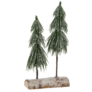 Snowy Pine Tree Pair on Log