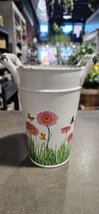 White Porcelain Bucket w/ flowers - Tall