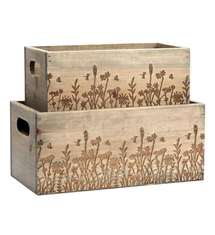Large Rectangle Wildflower Wooden Box Planter