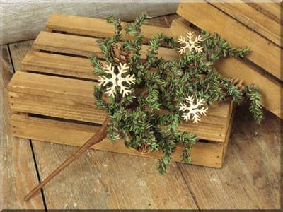 Christmas Greenery with Wooden Snowflakes Small Pick