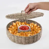 Load image into Gallery viewer, Wicker Chip &amp; Dip Serving Platter With Ceramic Bowl and Lid
