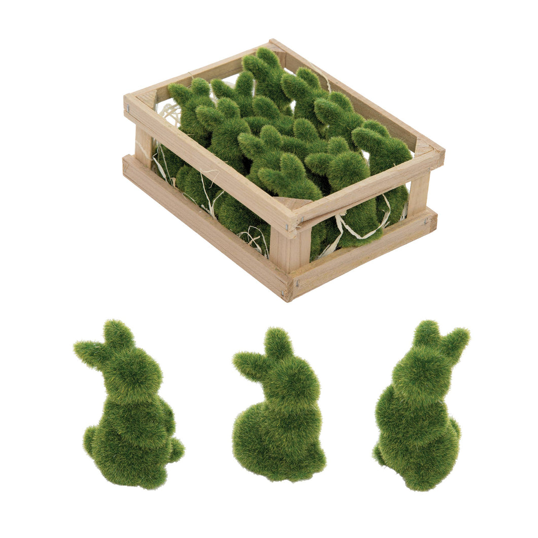 Easter Moss Flocked Bunny Rabbit Decorative Figurines - Assorted