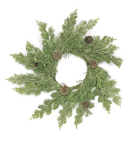 Washed Cedar Wreath With Cone, & Berry, 3" Sage