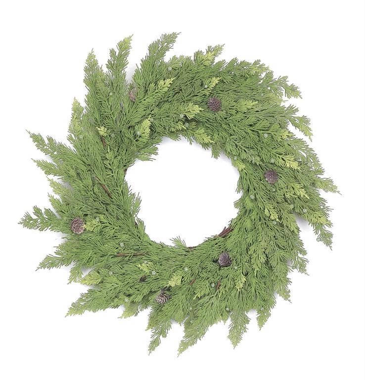 Washed Cedar Wreath With Cone, & Berry, 24