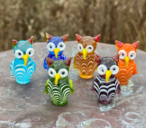 Glass Owl Sitter Miniature Sitter Collectible