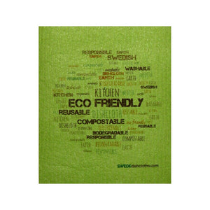 Swedish Dishcloth Wordcloud on Green Spongecloth