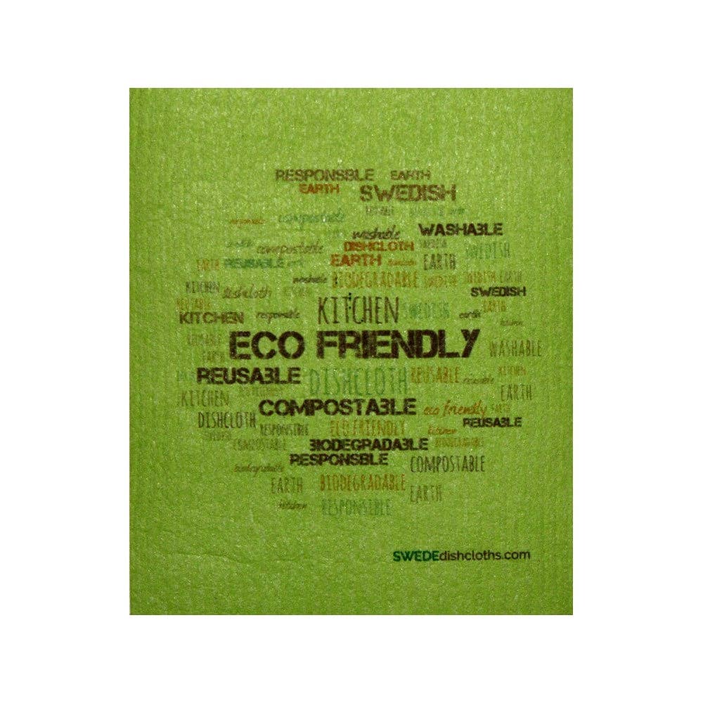 Swedish Dishcloth Wordcloud on Green Spongecloth